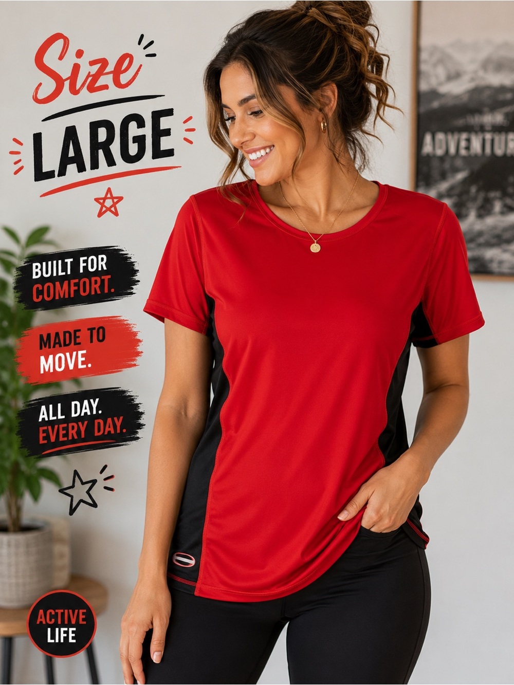 Ralph Lauren Red Tee with Black Logo LARGE